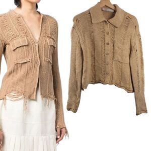 Free People Spring Summer Unique Linen Cotton Distressed Cardigan  Size S